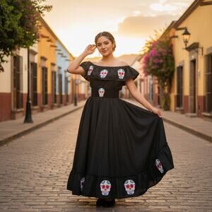 Mexican Jalisco singe  circle practice skirt folklorico  SUGAR SKULL